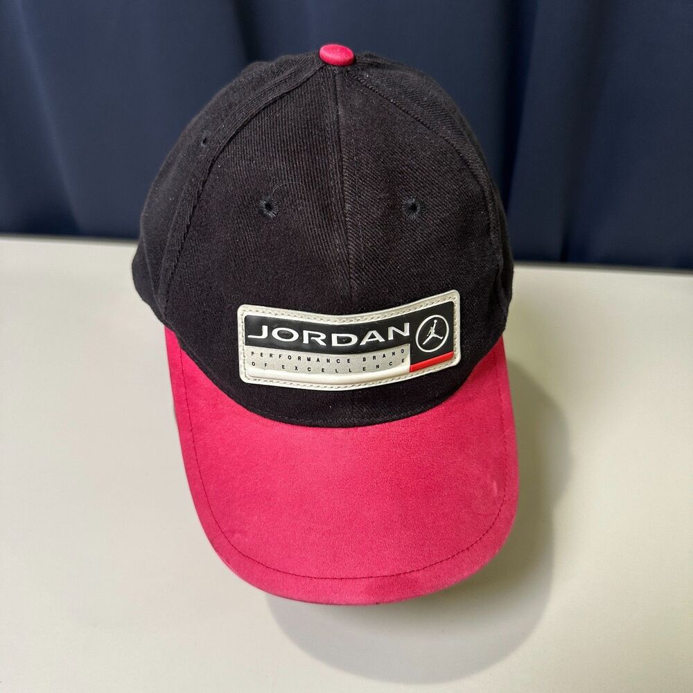 Vintage 1997 Jordan Performance Brand Cap Black Pink Leather Bill Jumpman Hat